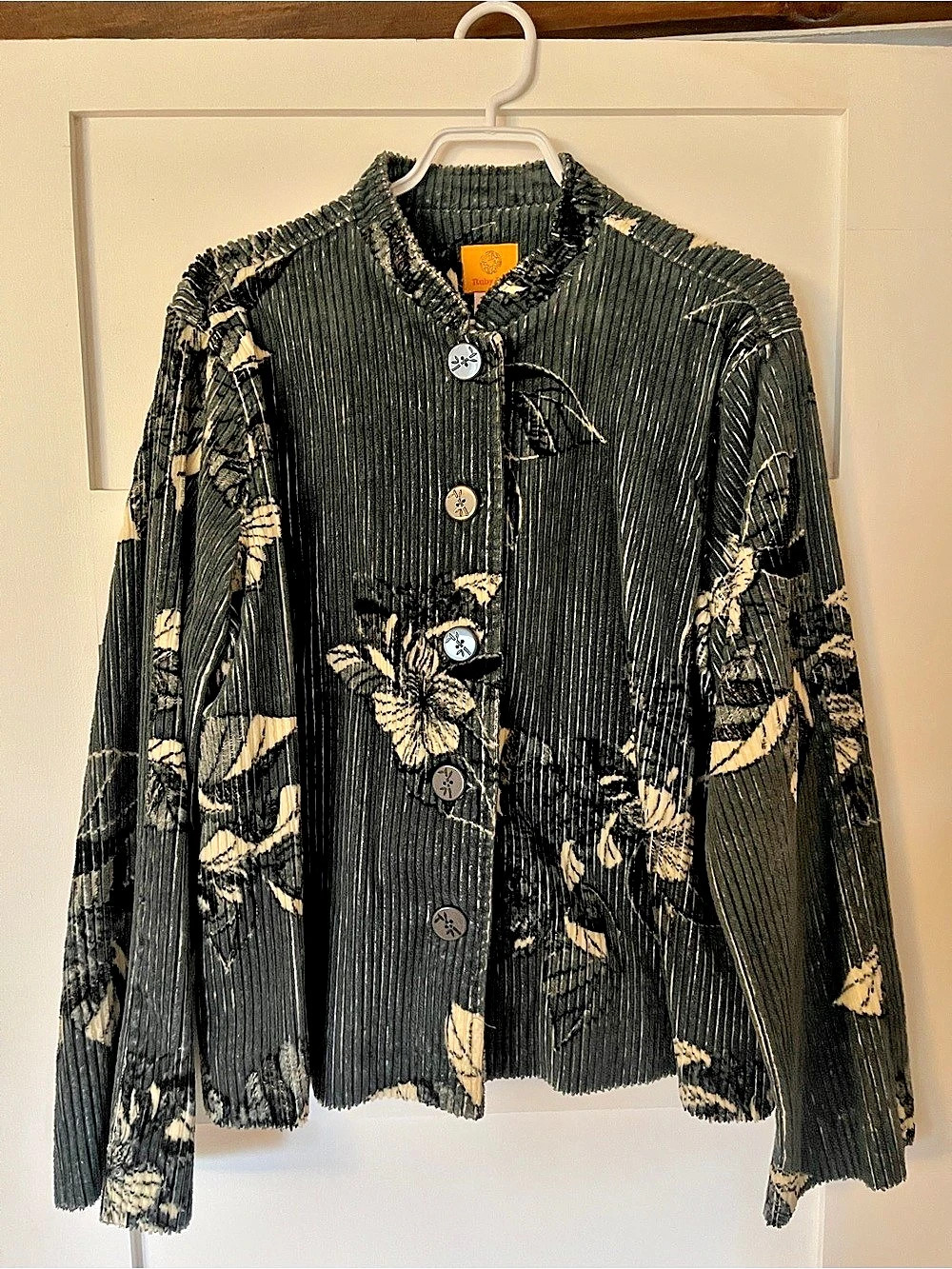 Ruby Rd Floral Pleated Jacket in Black & Beige Size 12 Like New